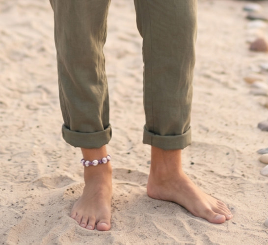 Macrame Beach Anklet with Amethyst and Natural Shells