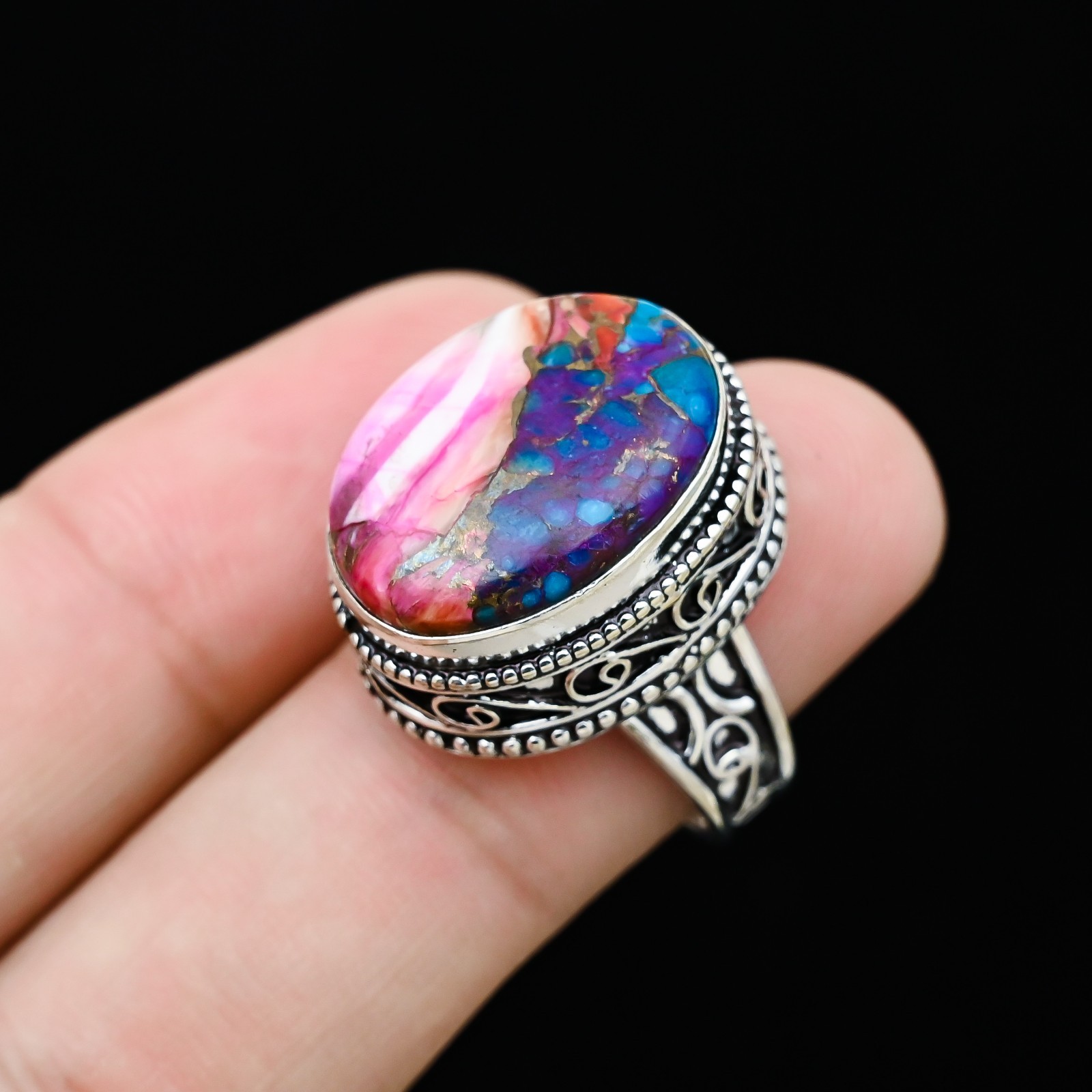 Oyster Turquoise Gemstone 925 Sterling Silver Handmade Jewelry Ring Gift For Her
