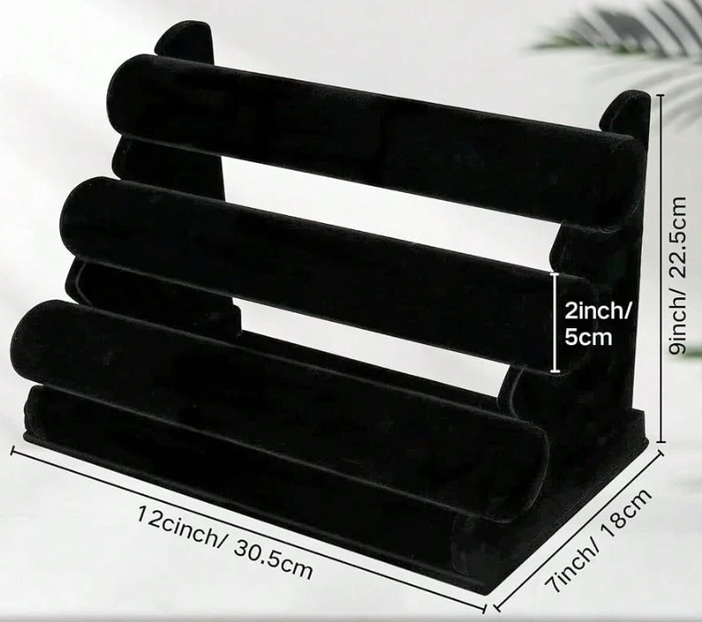 Velvet Bracelet Holder 3 Tier – Black Jewelry Display Stand for Watches Bangles