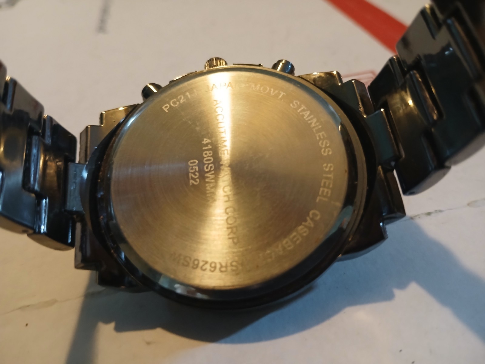 Accutime Watch Corp Men’s 8” Black Watch Metal BAND AND STONES
