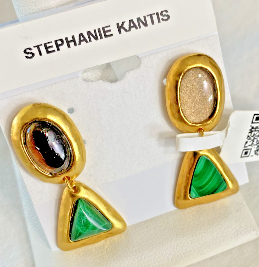 Stephanie Kantis Quartz Malachite Drop Earrings 24K Gold Plated