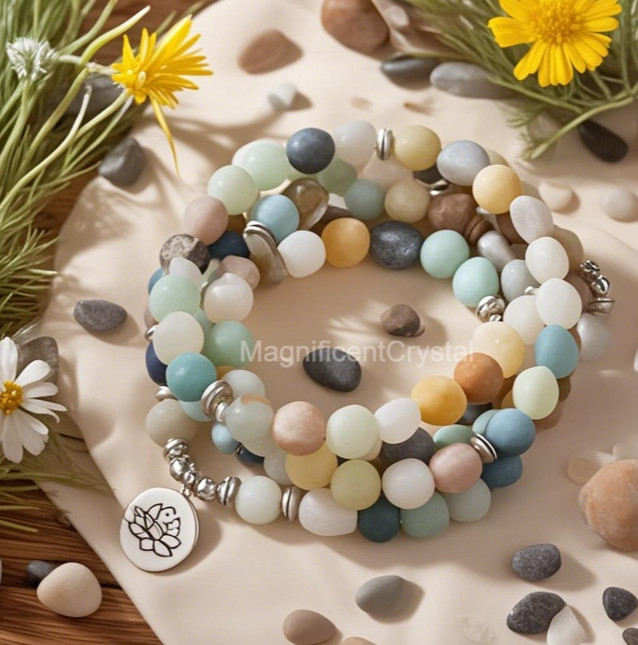 2025NEW! Natural Amazonite Gemstone Healing Bracelet 108 Beads Mala Women Gift