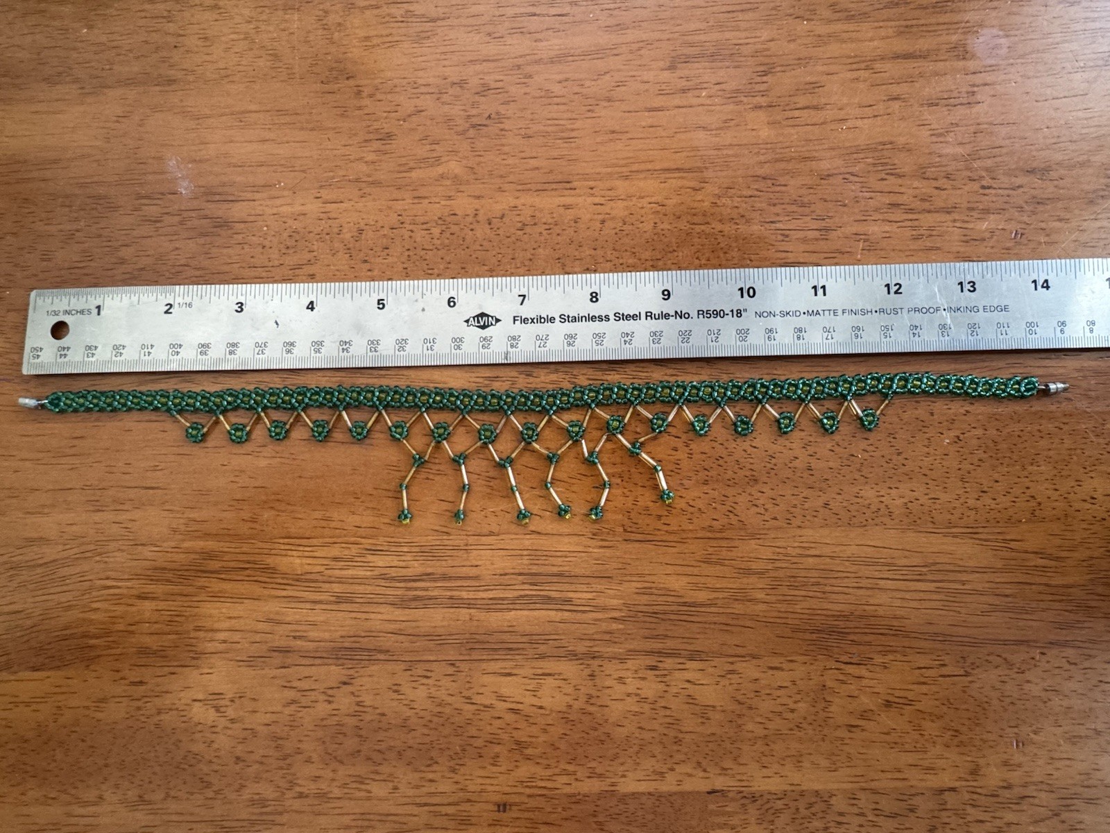 Handmade Beaded Statement Necklace Green And Yellow Choker BOHO Fringe