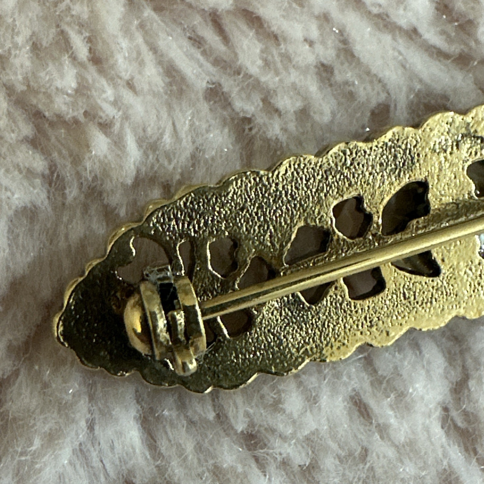 Vintage Gold Metal Pin Brooch Pink Porcelain Rose Paris Flea Market