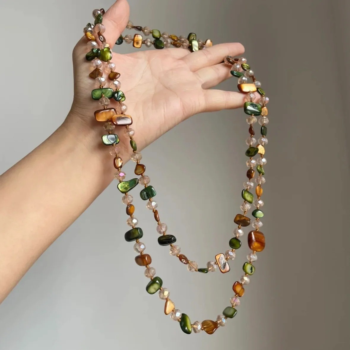 Boho Shell Necklace Double Layer Beaded Beach Jewelry Women Vintage