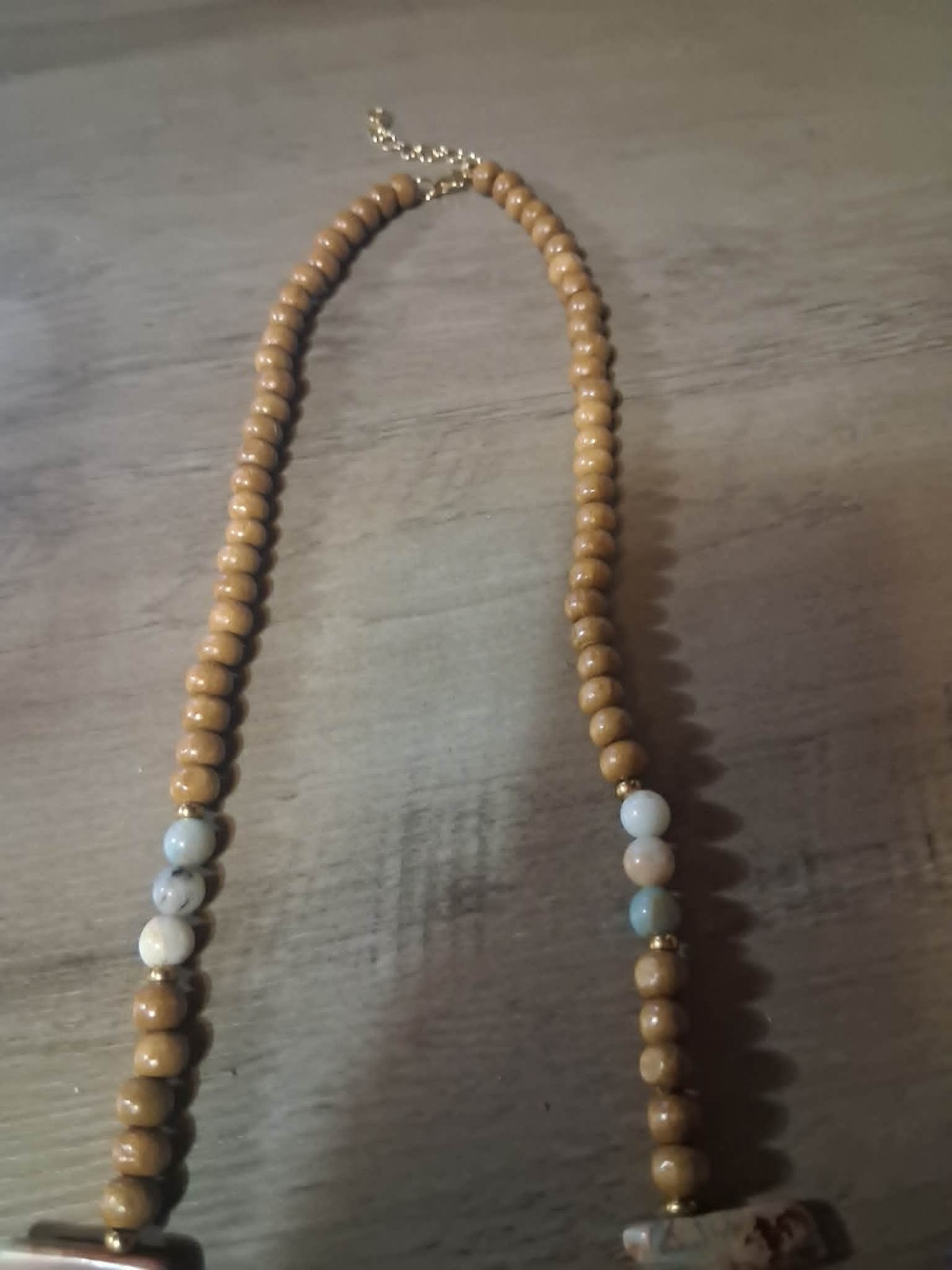 African Opal Jasper Amazonite Stone Necklace-Natural- Sz 15in Beautiful