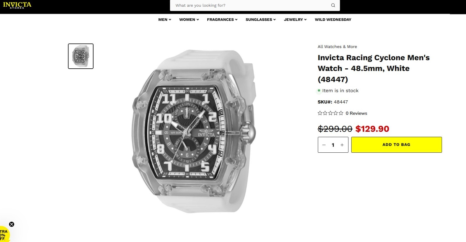 Invicta Racing Cyclone Men’s Watch 48.5 mm Smoke Gray /White Silicone Band- NEW!