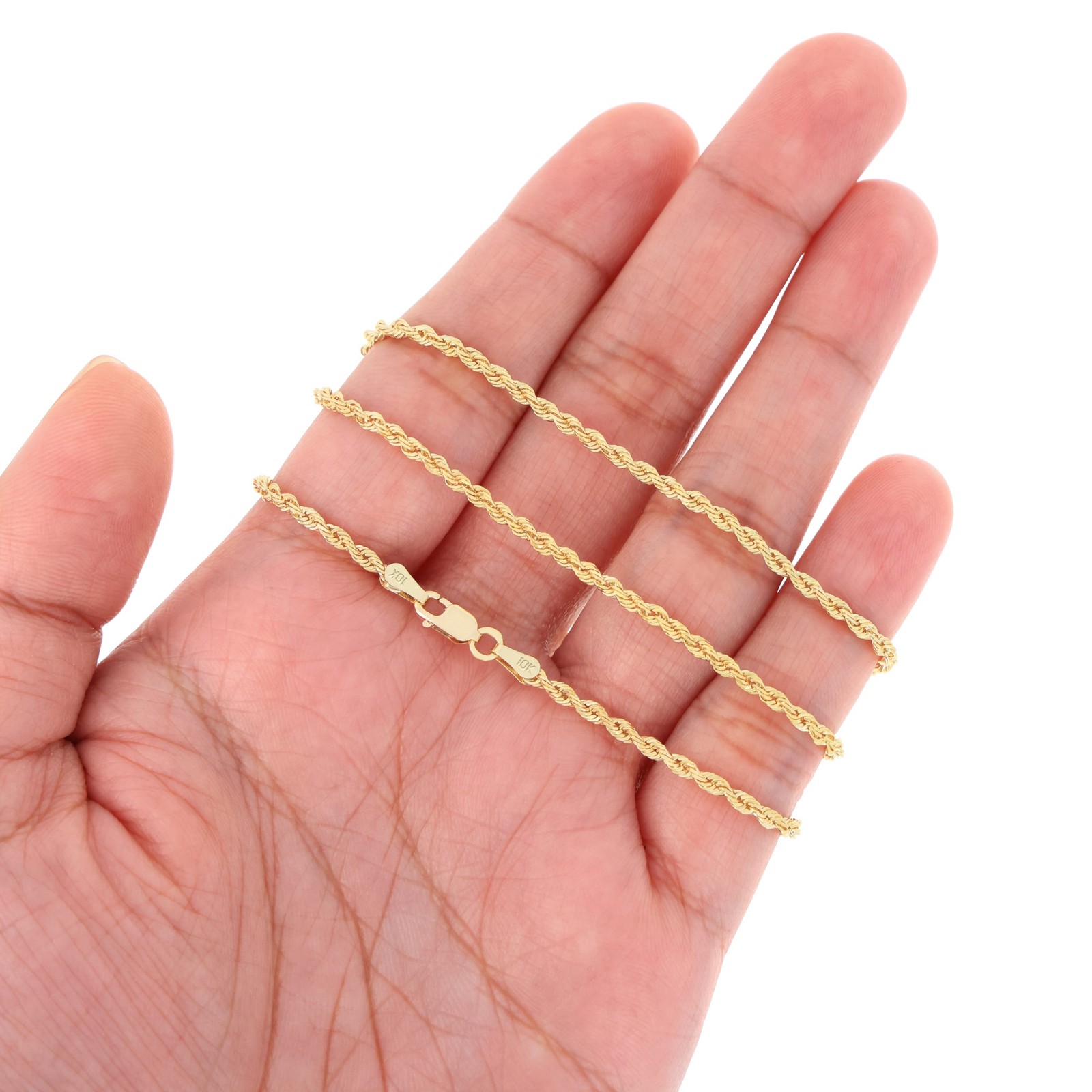 10K Yellow Gold 2mm-7mm Diamond Cut Rope Chain Italian Pendant Necklace 16″- 30″