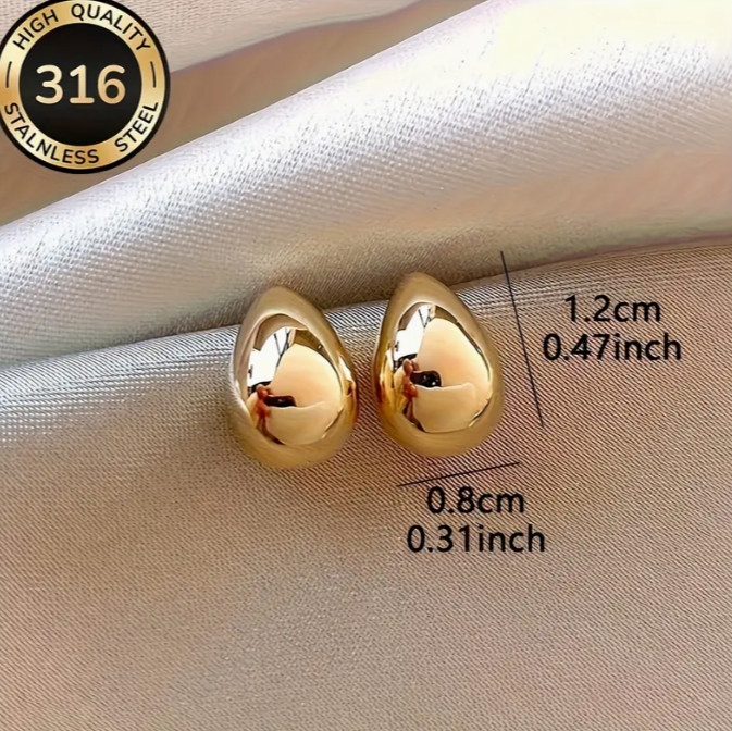 Chunky Trendy Water Drop Dome Modern Gold High-Quality Stainless Steel 1pc