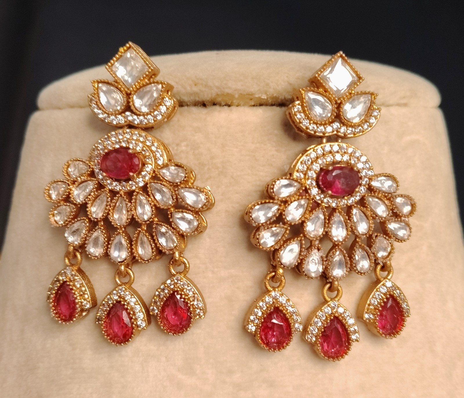 Arishfa Bridal Ruby Red Kundan Pearl Necklace Set with Earrings Roz Jewellers.