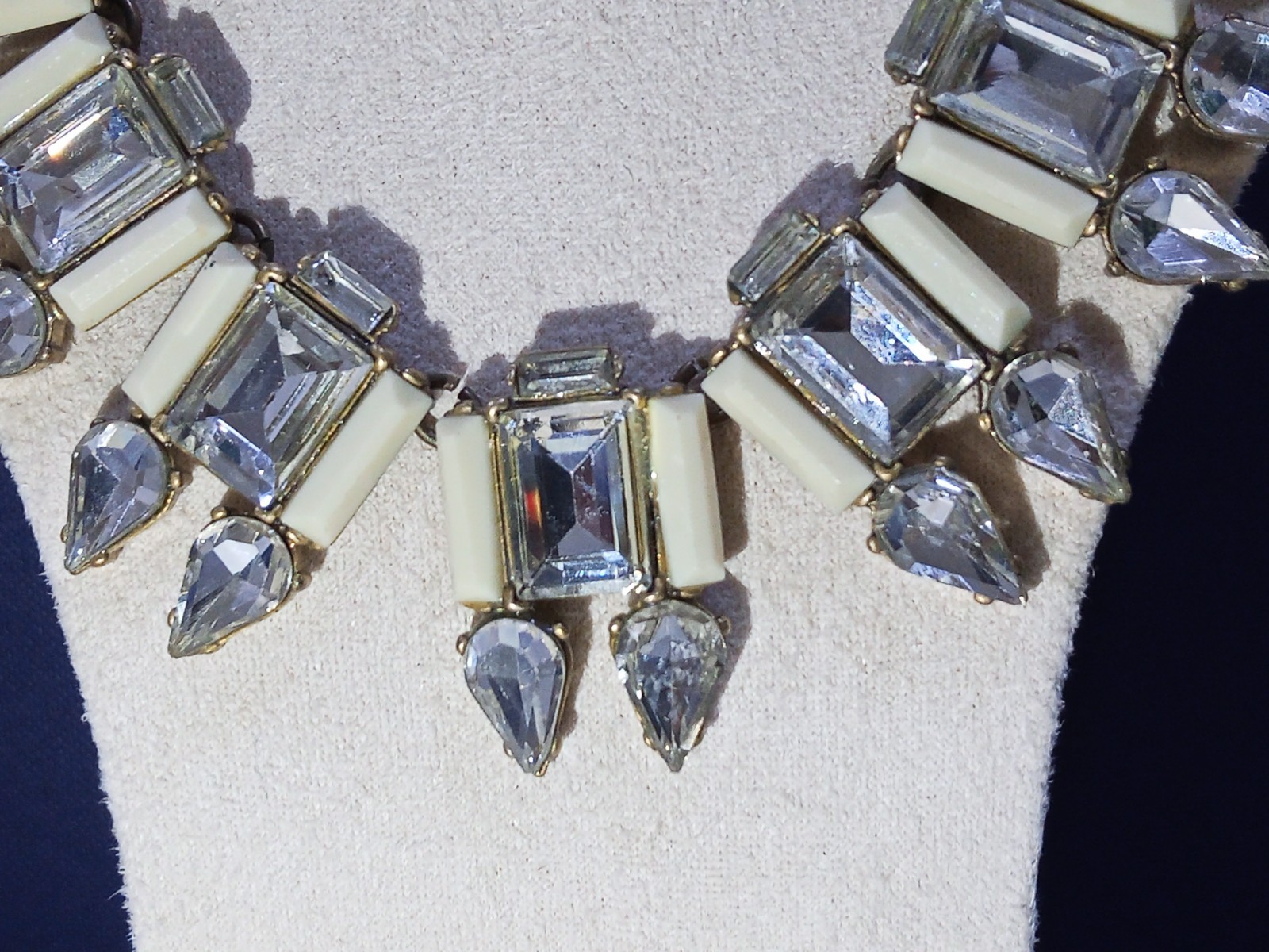 J. Crew Necklace, Faux Crystal and White Acrylic, Gold Tone Chain