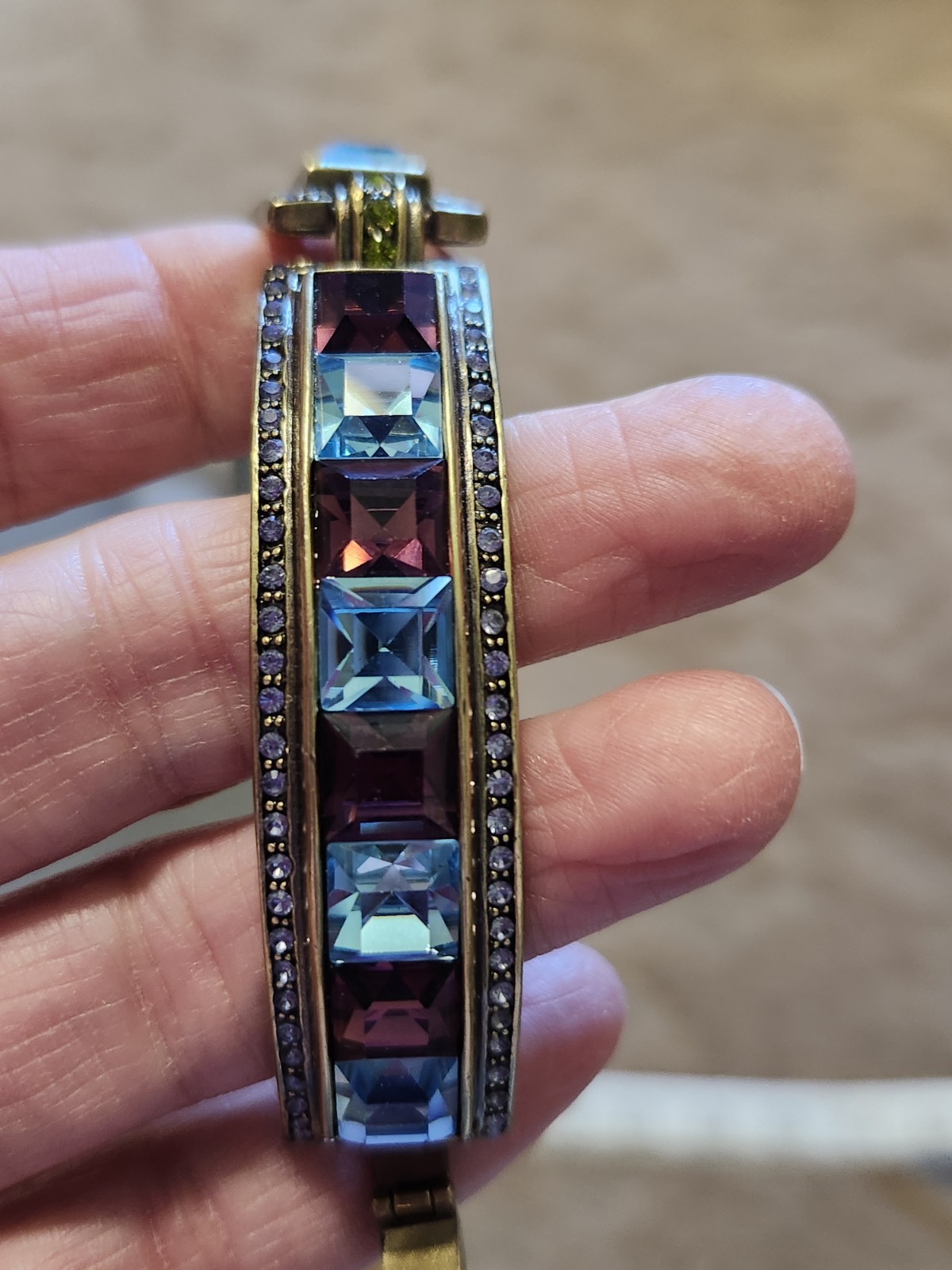 Heidi Daus Purple & Blue Square Crystals Station Statement Bracelet NWOT