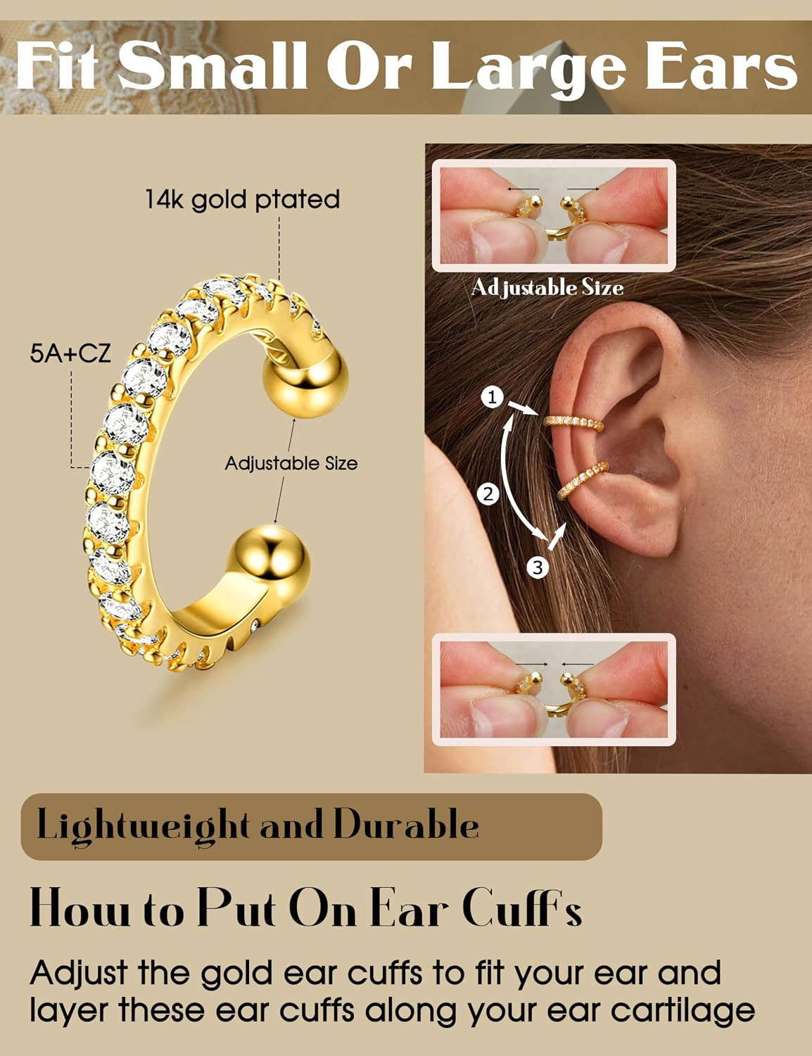 4 Pairs Ear Cuffs Non Piercing – 14K Gold Plated Ear Cuff Earrings for Women Ear
