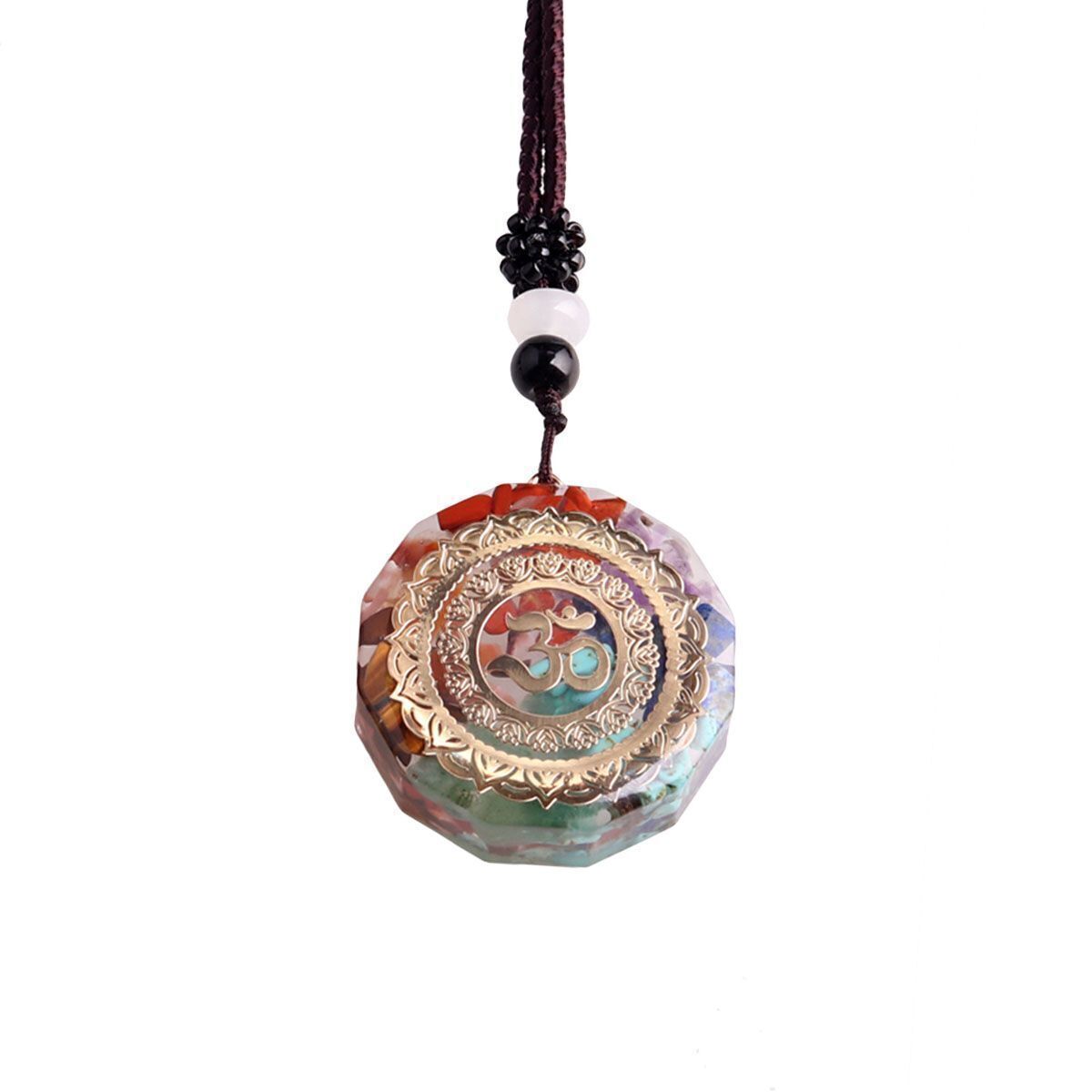 Natural Crystal Orgonite Pendant 7 Chakra Healing Talisman Women Mens Necklace