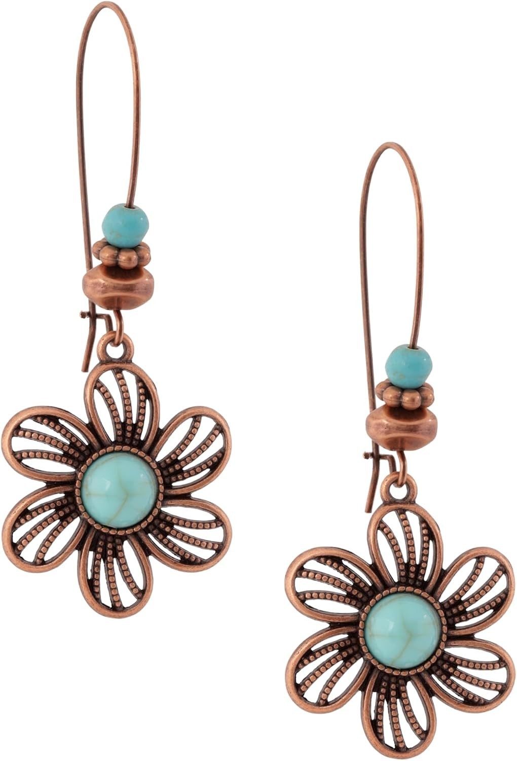 Rustic Turquoise Floral Dangle Earrings in Antique Copper – Stylish Jewelry Gift
