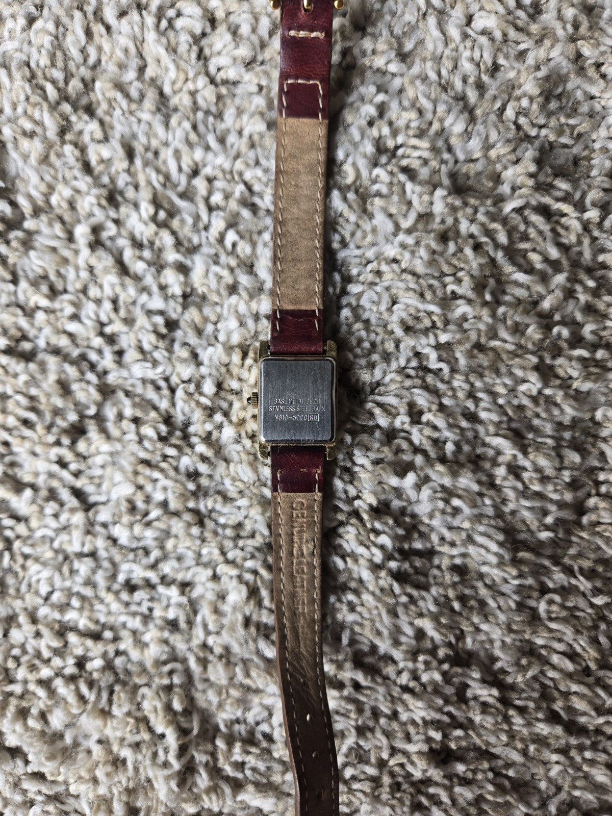 Lorus Quartz Mickey Mouse Dial Rectangle Gold-Tone Watch Brown Leather Strap