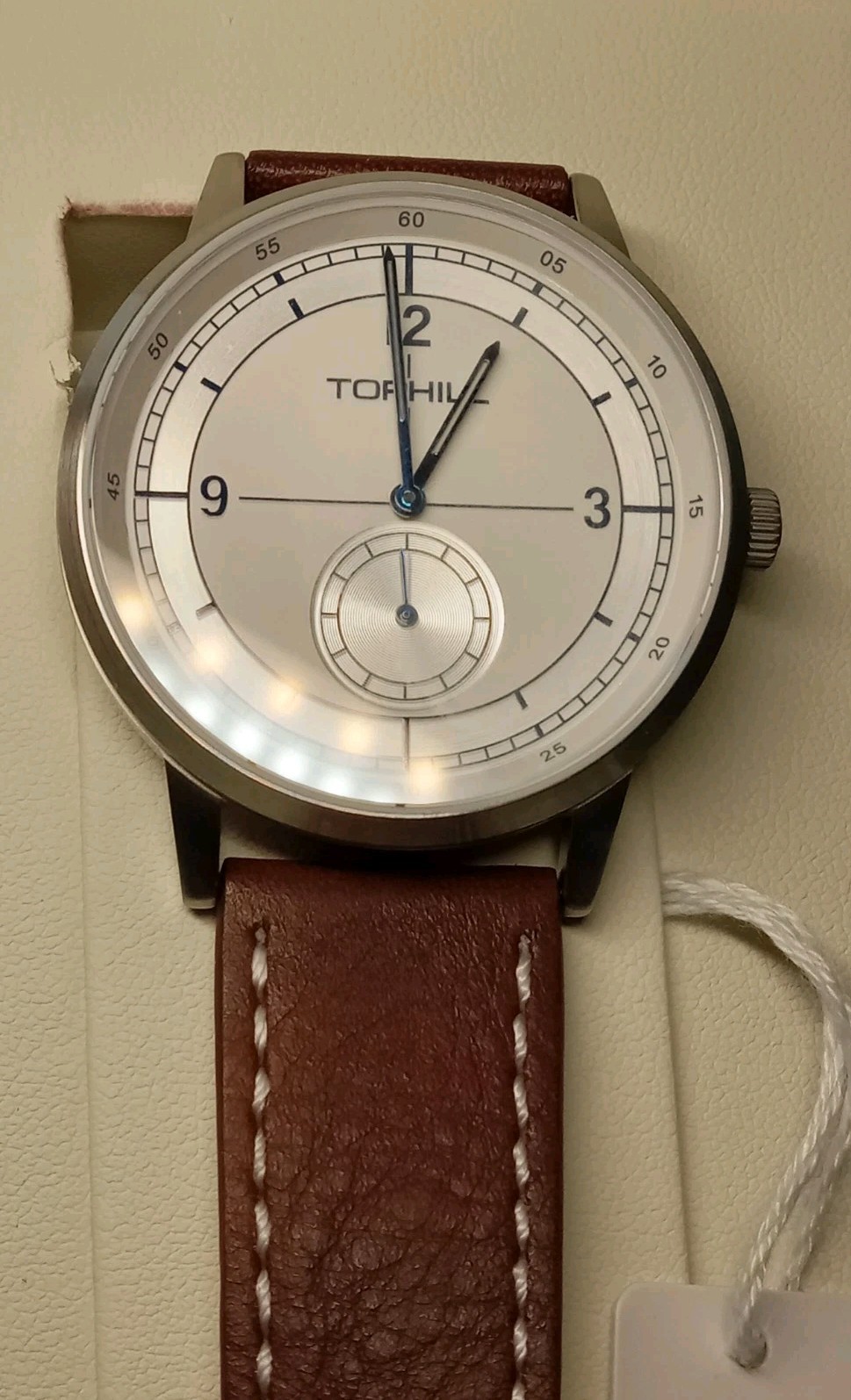 Men Tophill White Sector Dial Small Seconds Hand 40mm SS Sapphire Lens Watch
