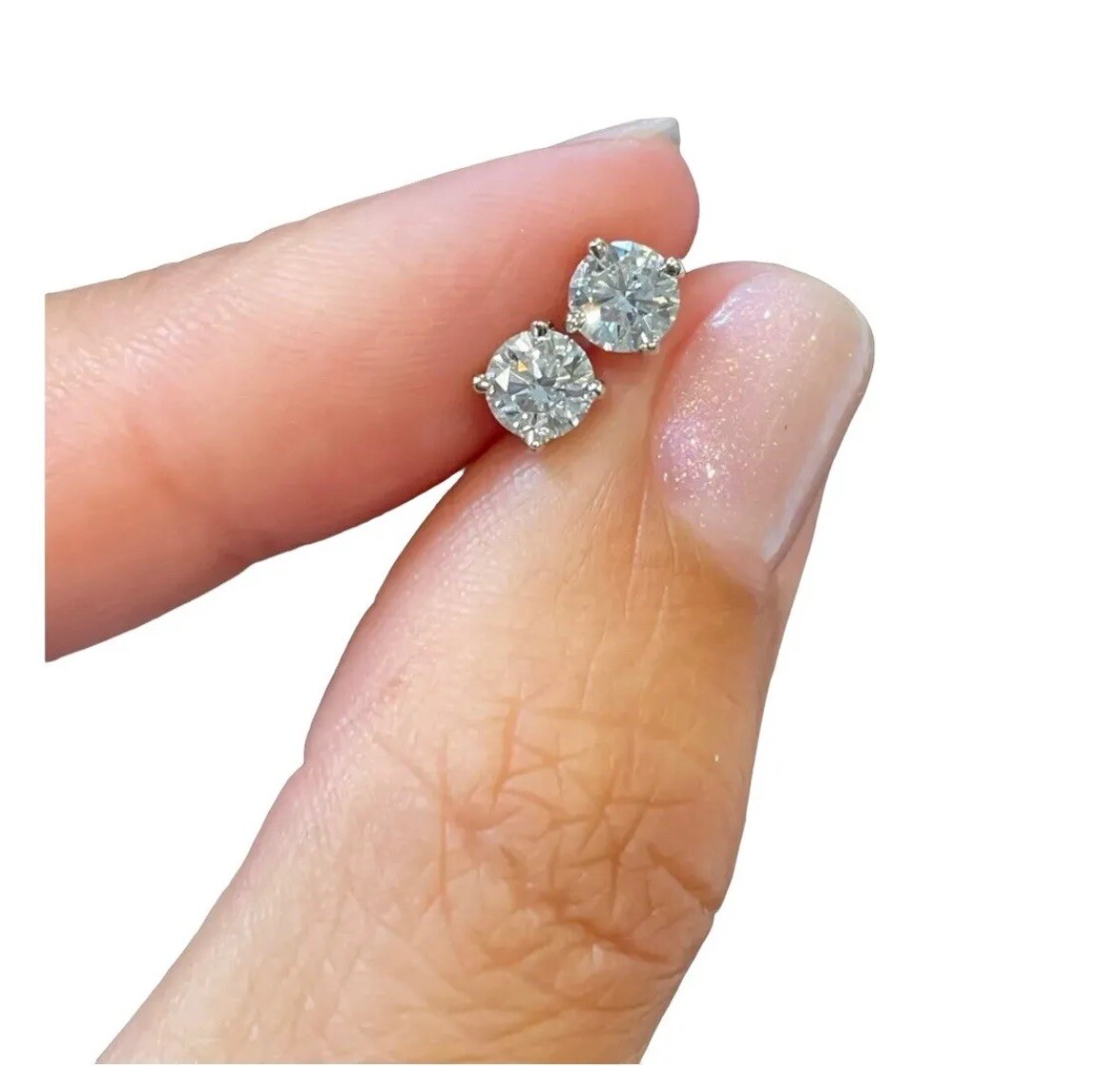 1.00 Ct Round Cut VS1/F Certified Lab Grown Diamond Stud Earrings 14k White Gold