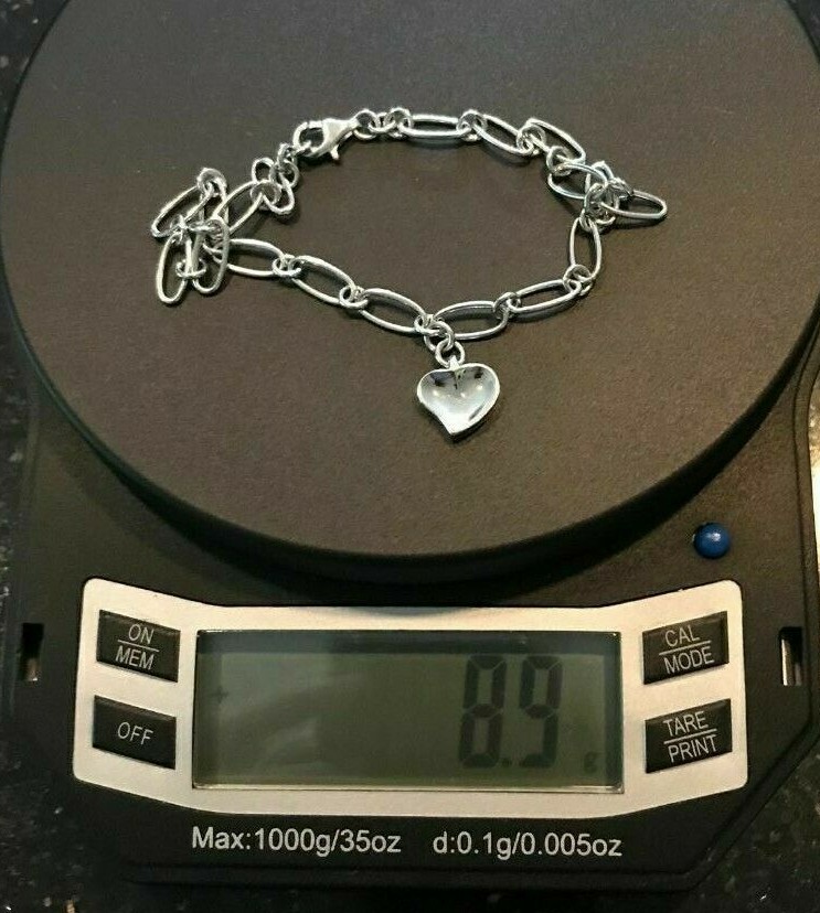 Sterling Silver Oval Link Ankle Bracelet with Heart Charm 10 In. – 8.9 Grams
