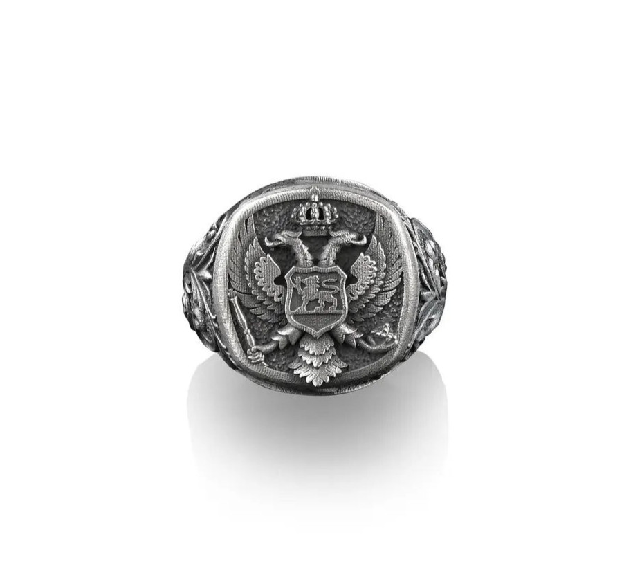 Winged American Eagle Men’s Ring 925 Sterling Silver Oxidized Ring Duty free