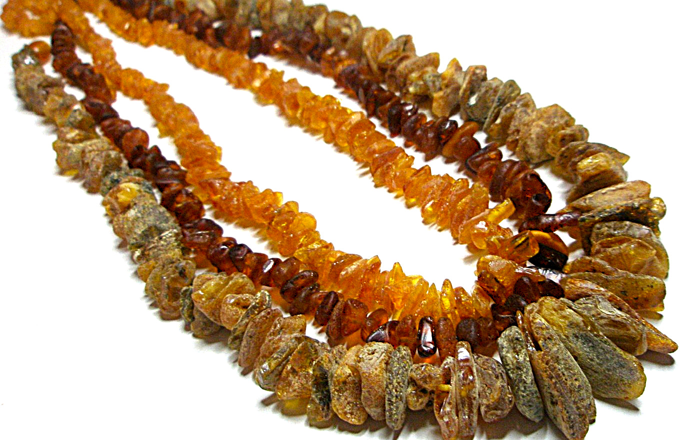 Lot – 3 Genuine Raw Baltic Amber Chip Necklaces 45 cm 17.5” Cognac Honey 56 gr!