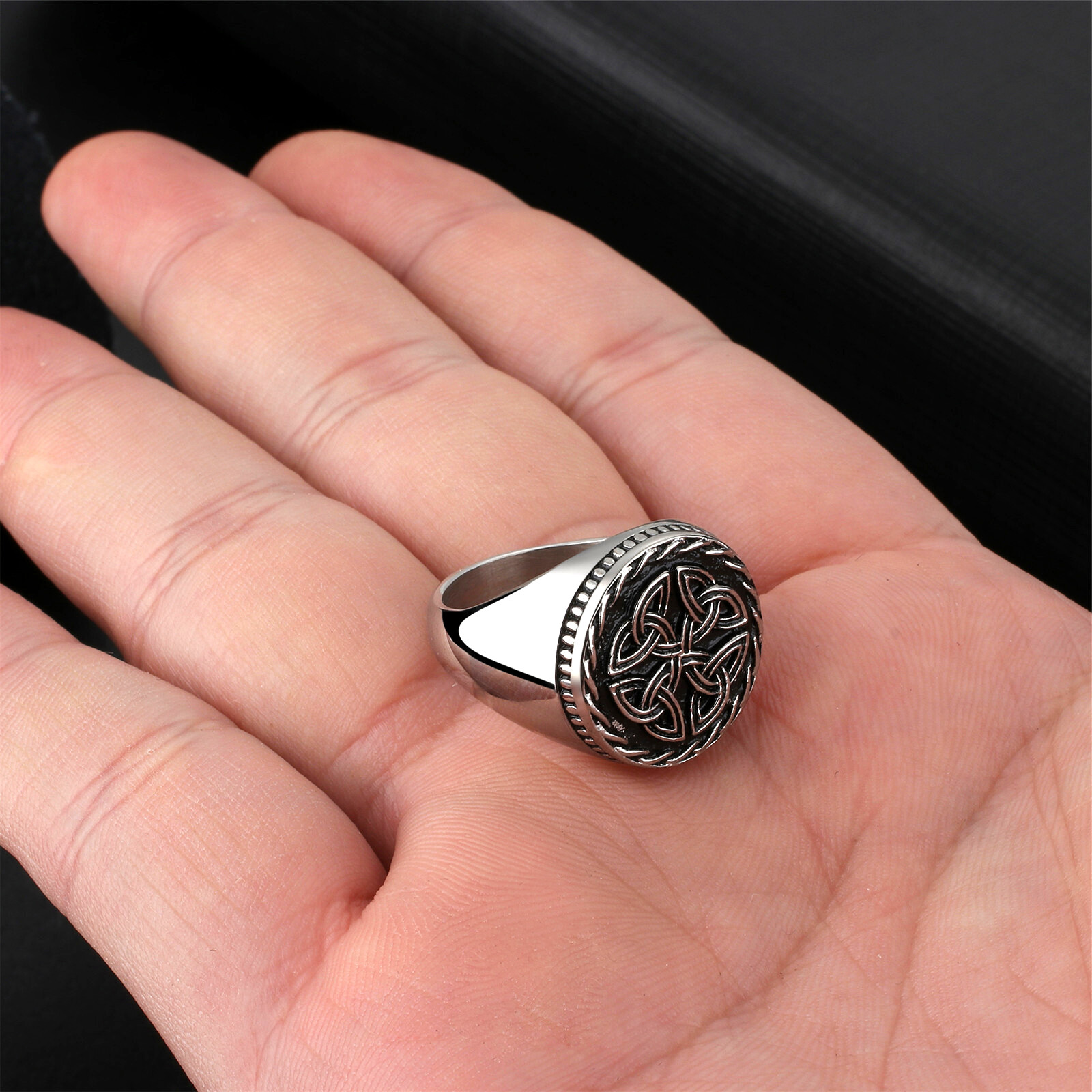 Mens Stainless Steel Celtic Knot Wedding Engagement Band Signet Ring Size 8-13