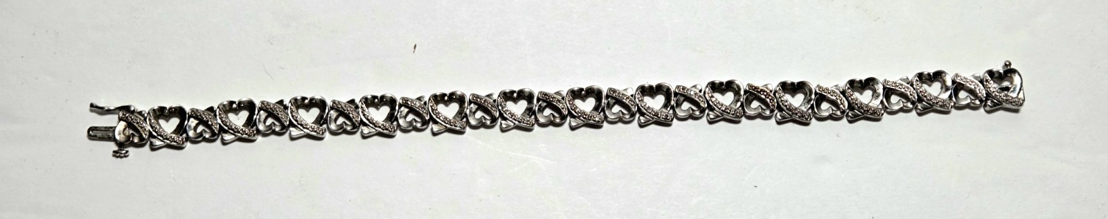 Vintage 925 Sterling Silver Diamond Accents Heart Link Tennis Bracelet 7¼”