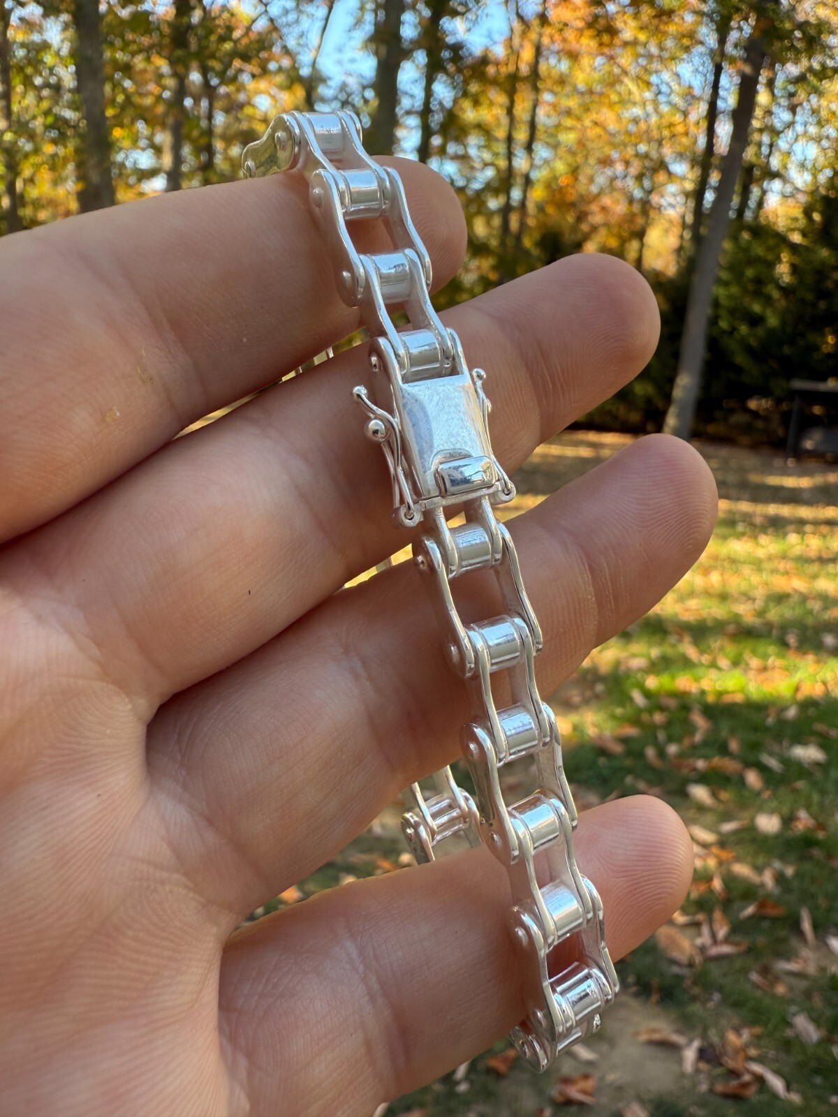 Bicycle Link Bracelet Real 925 Silver Handmade 9mm Bike Motorcycle Custom Chain
