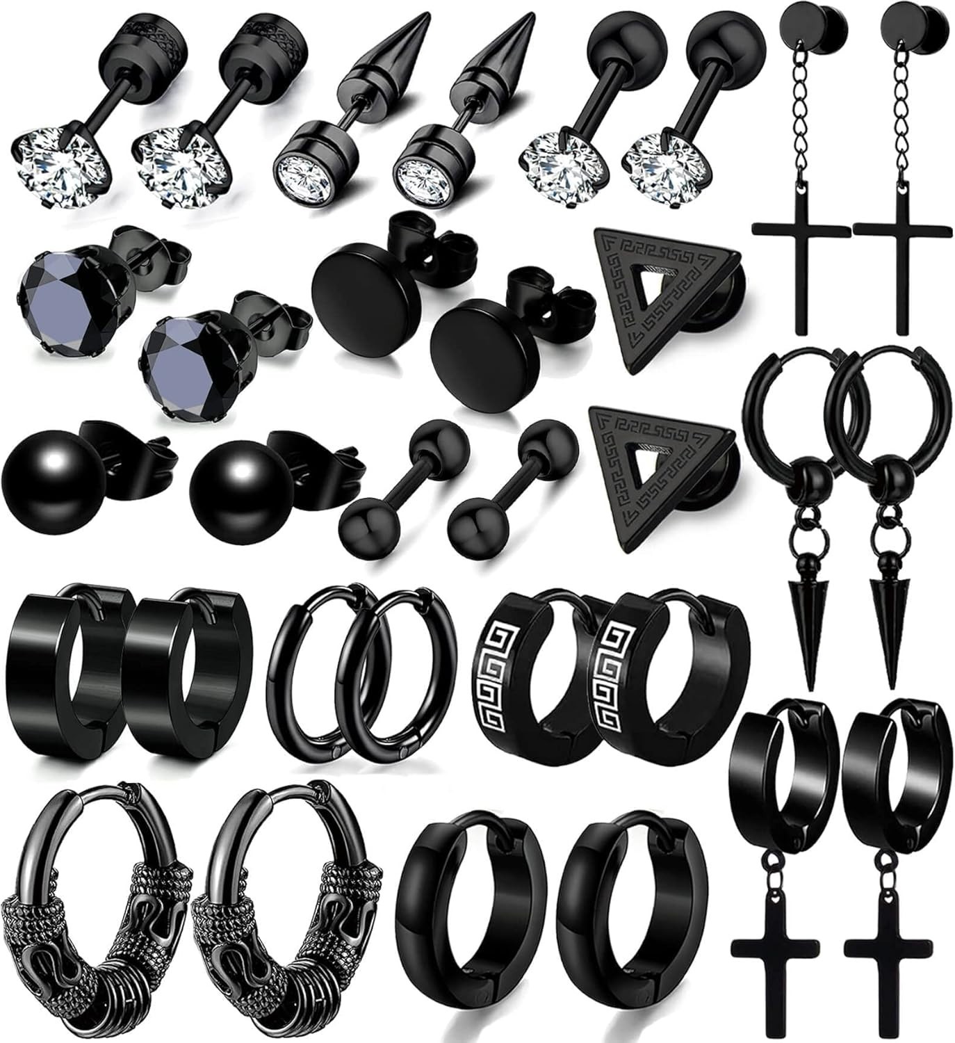 16 Pairs Earrings for Men, Stainless Steel Earrings Stud Kit for Men Women Fashi
