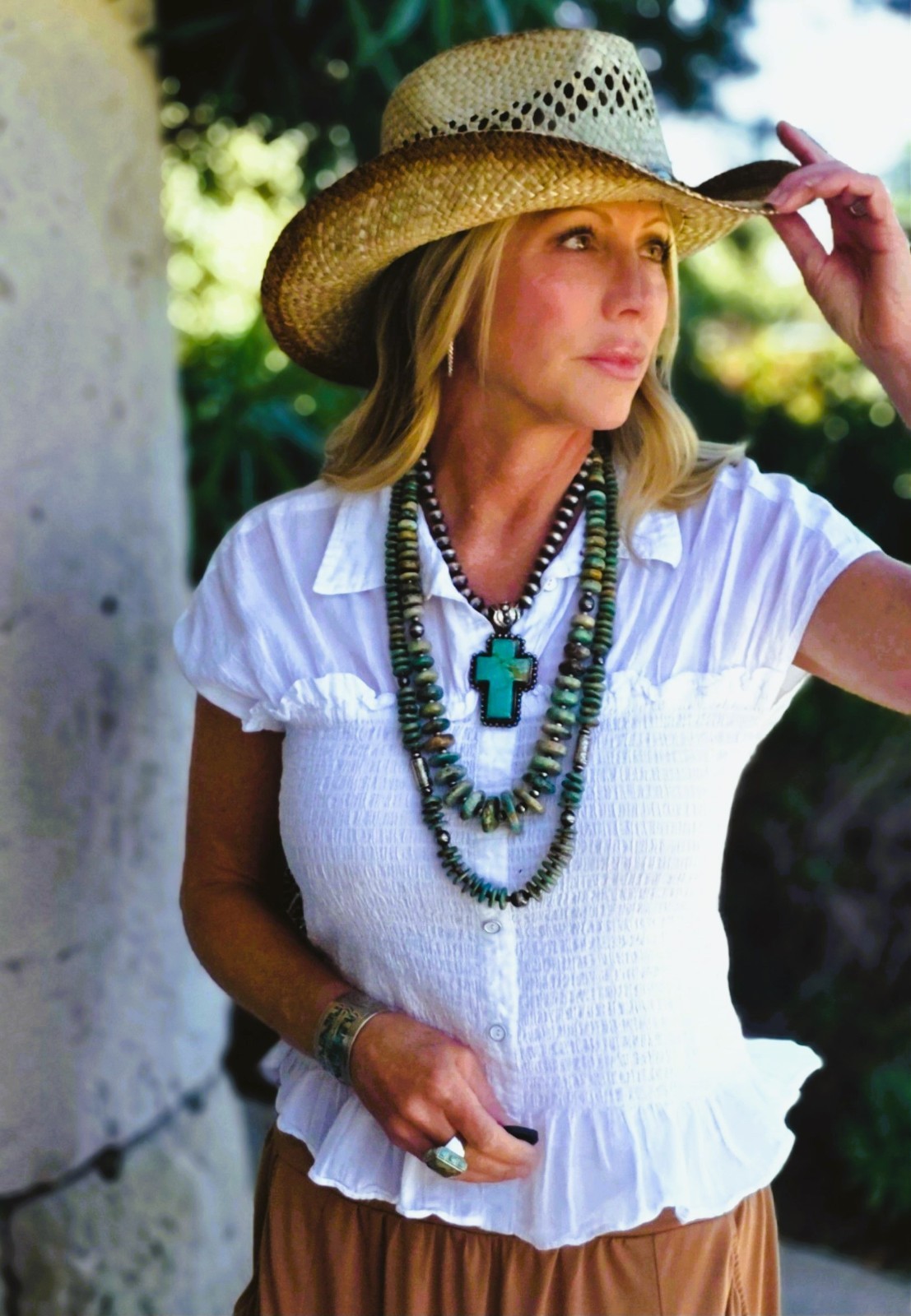 Sterling Silver Natural Hubei Turquoise Graduated Rondelle Beaded Necklace