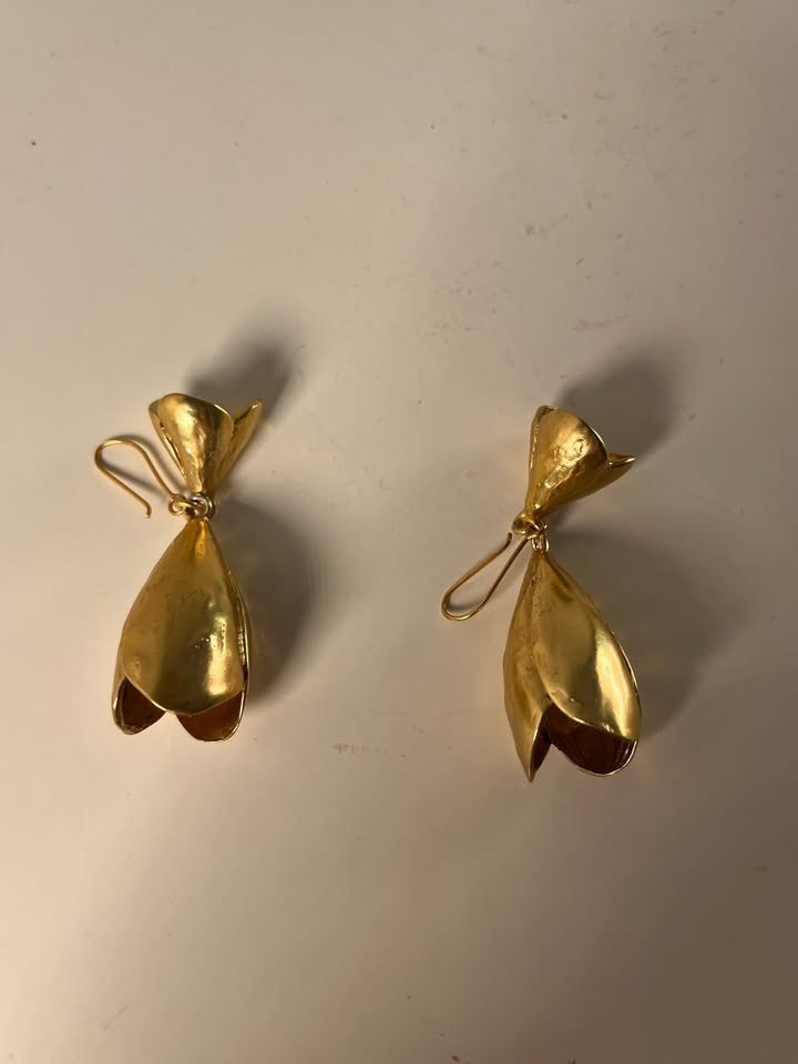 Zara Gold Bell Flower Statement Earrings