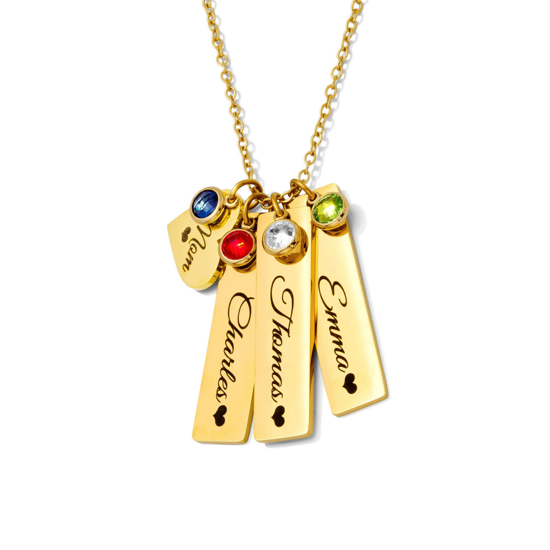 Necklace – Personalized Heart Name Engraved Bars With Birthstone for Women/Men