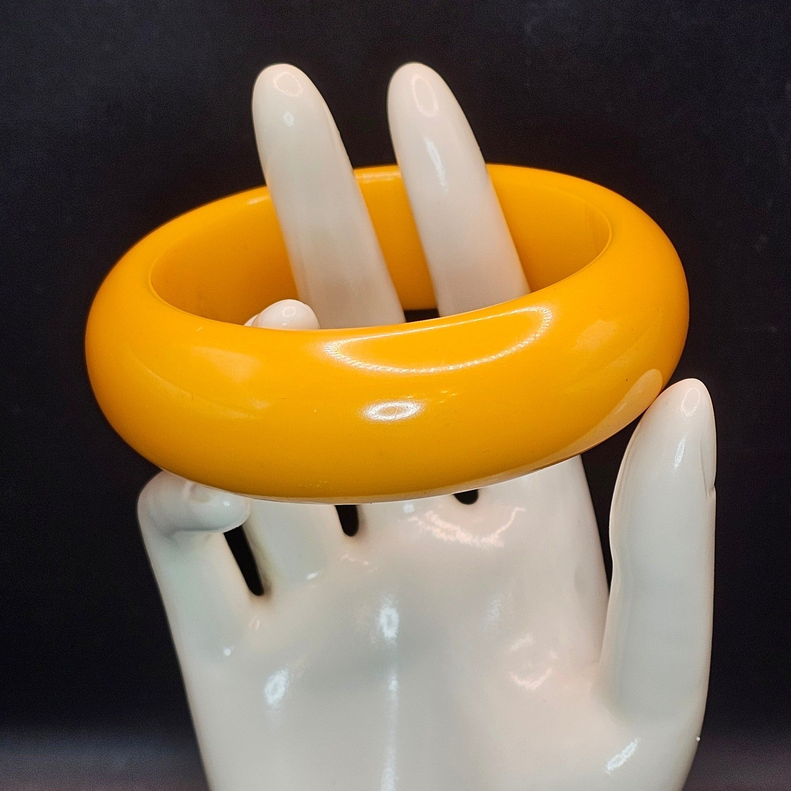 Vintage Egg Yolk Yellow Bakelite Bangle Bracelet Tested Chunky Dome 1″ Wide