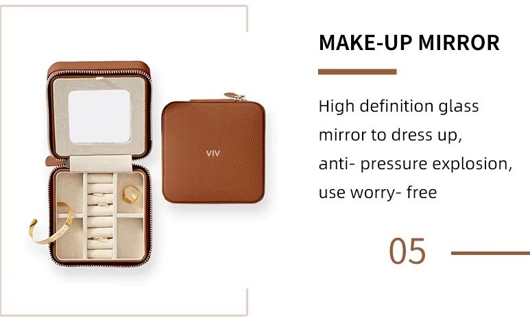 Jewelry Box, Personalized Leather Travel Jewelry Case Organizer with Mirror,