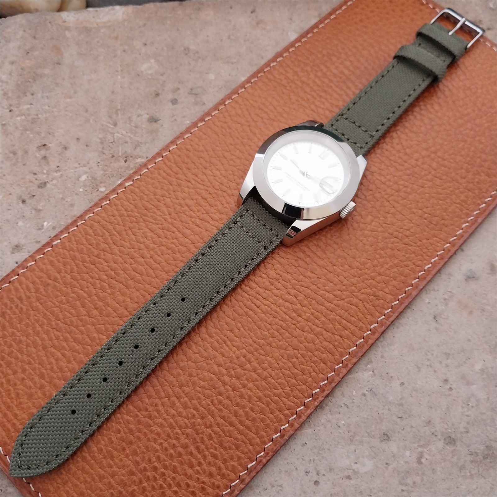 20mm Eulit Canvas Vintage Style Olive OD Green 20/18 Watch Strap