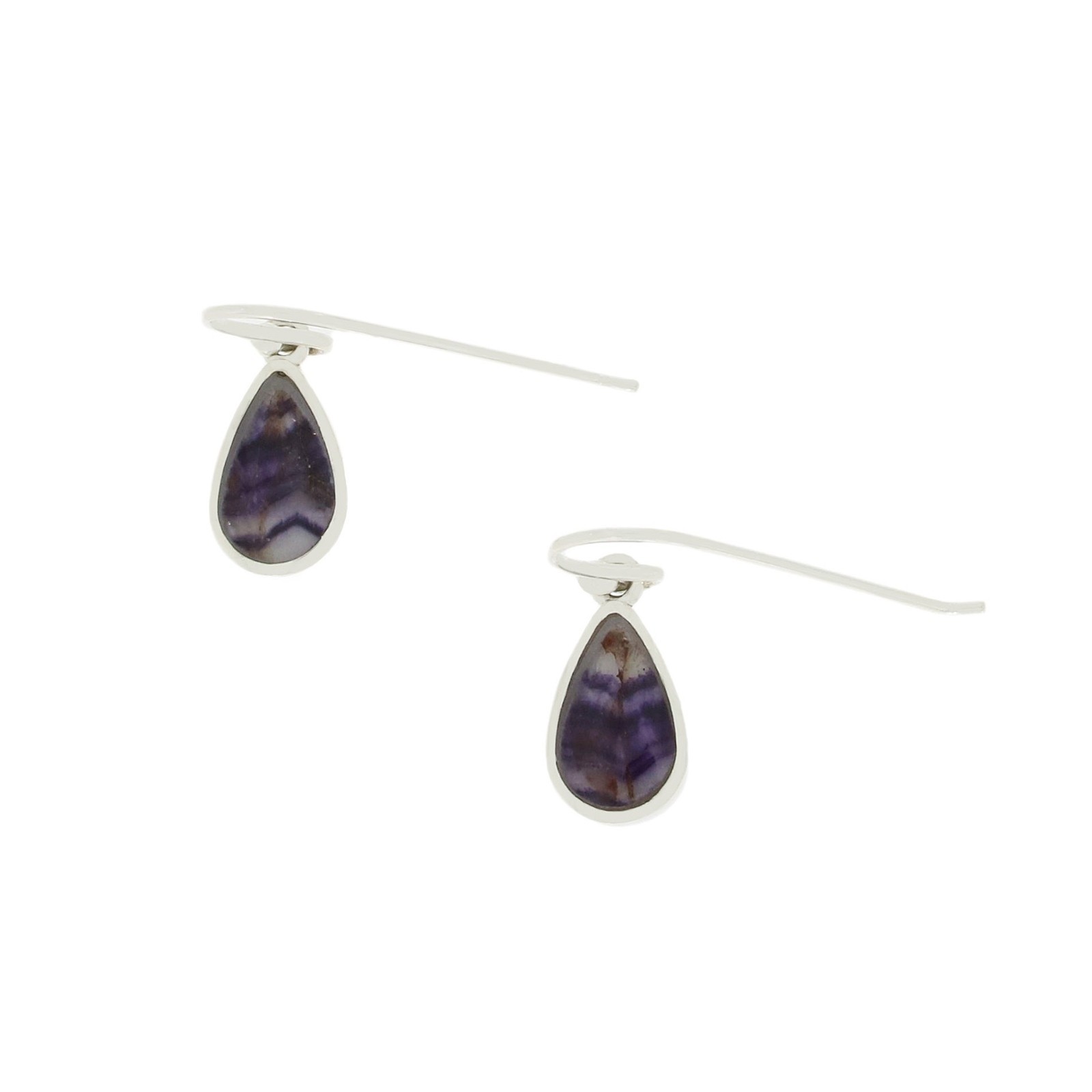 Derbyshire Blue John Drop Earrings Pear Shape Sterling Silver DBJ753