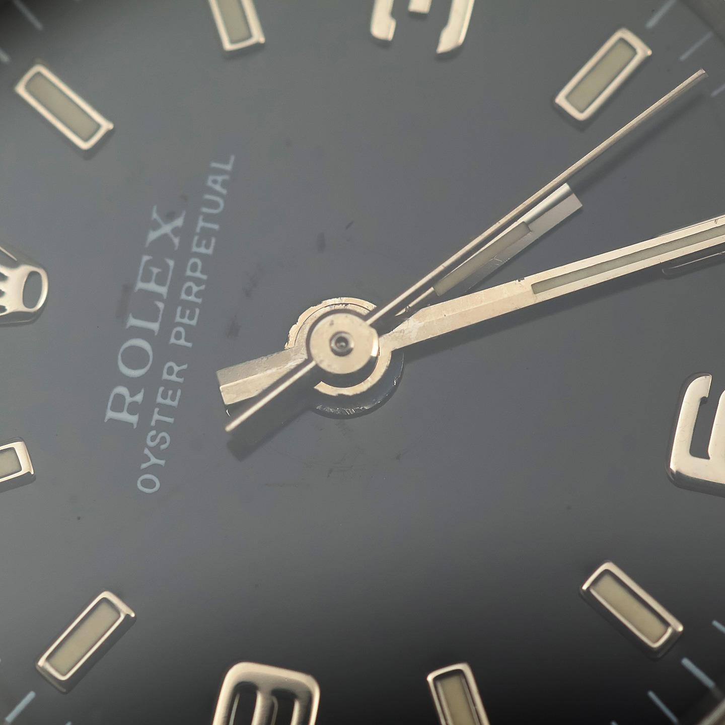 ROLEX LADIES OYSTER PERPETUAL 26MM 67180 BLACK ARABIC STAINLESS STEEL WATCH