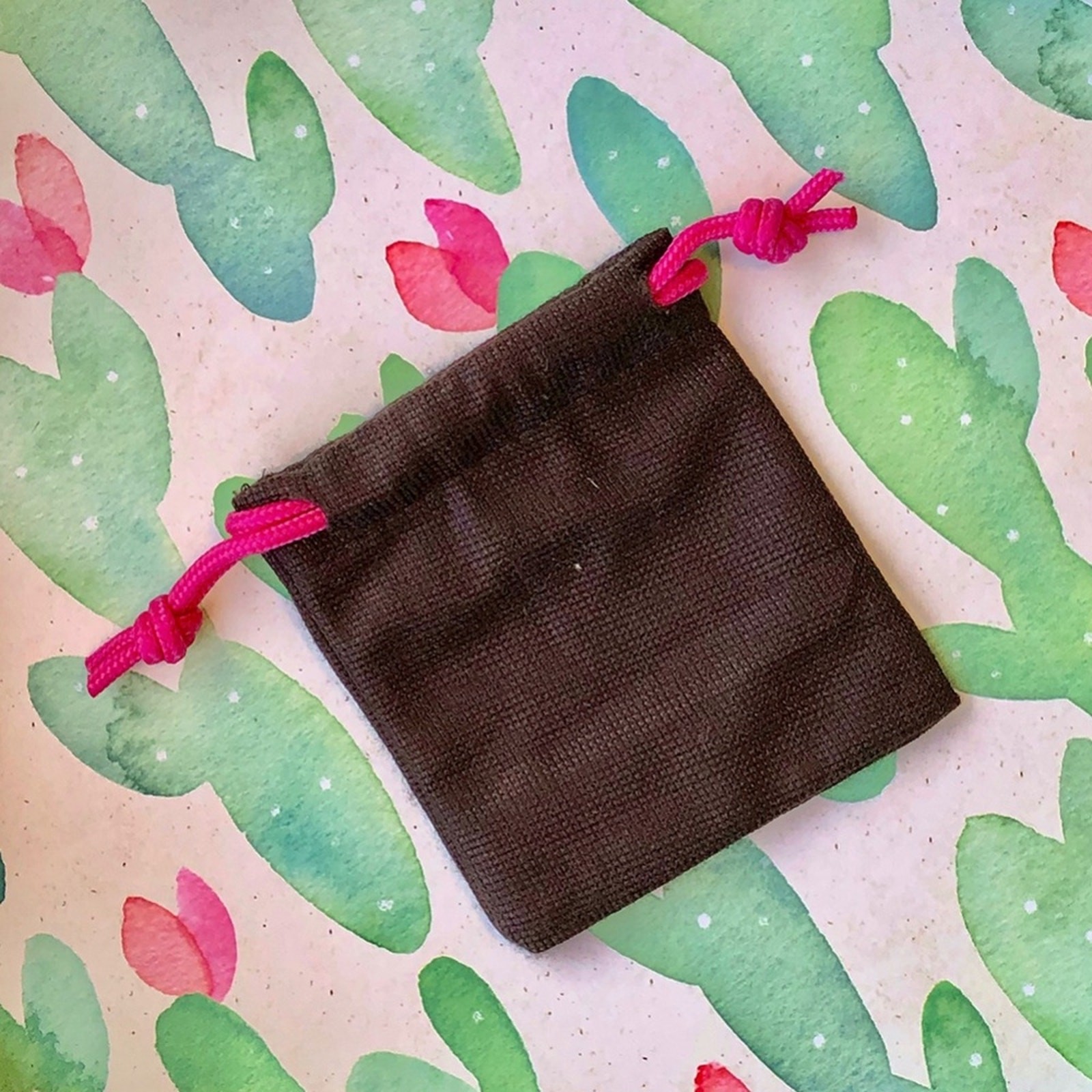 Kate Spade Brown Cotton Canvas Jewelry Pouch Storage Travel Dust Bag Pink Ties