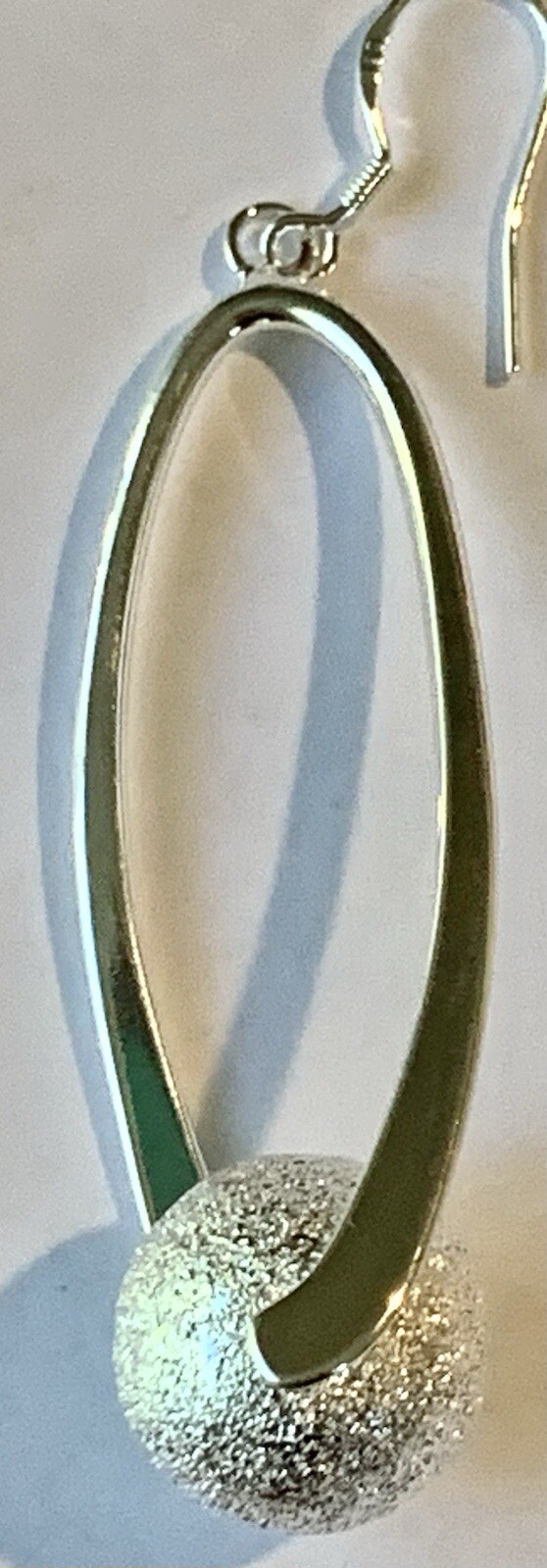 BEAUTIFUL PAIR OF SILVER FISH HOOK WITH BALL WIRE HOOP EARRINGS!! #60