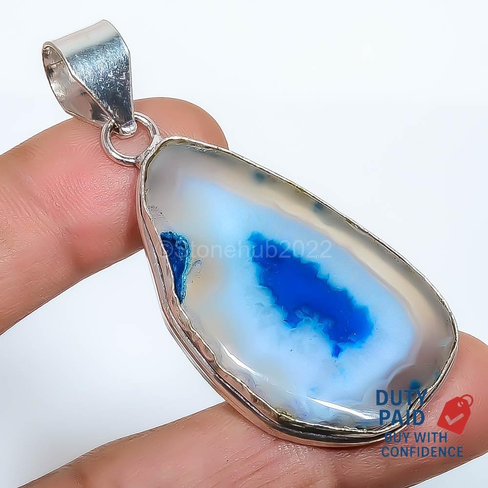Natural Drusy 925 Silver Finish Unique Sister Ethnic Channel Set Pendant Jewelry