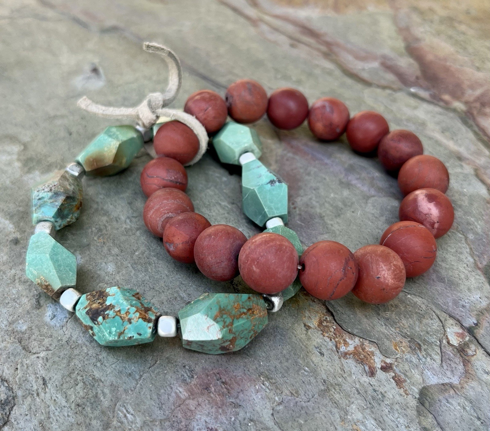 Barse NWT Blue Green Turquoise And Red Jasper Chunky Bracelet Set