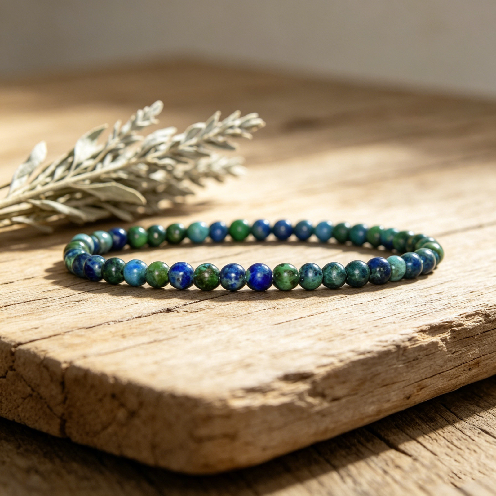 4mm Natural Azurite Malachite Stretch Beaded Bracelet Crystal Healing Jewelry