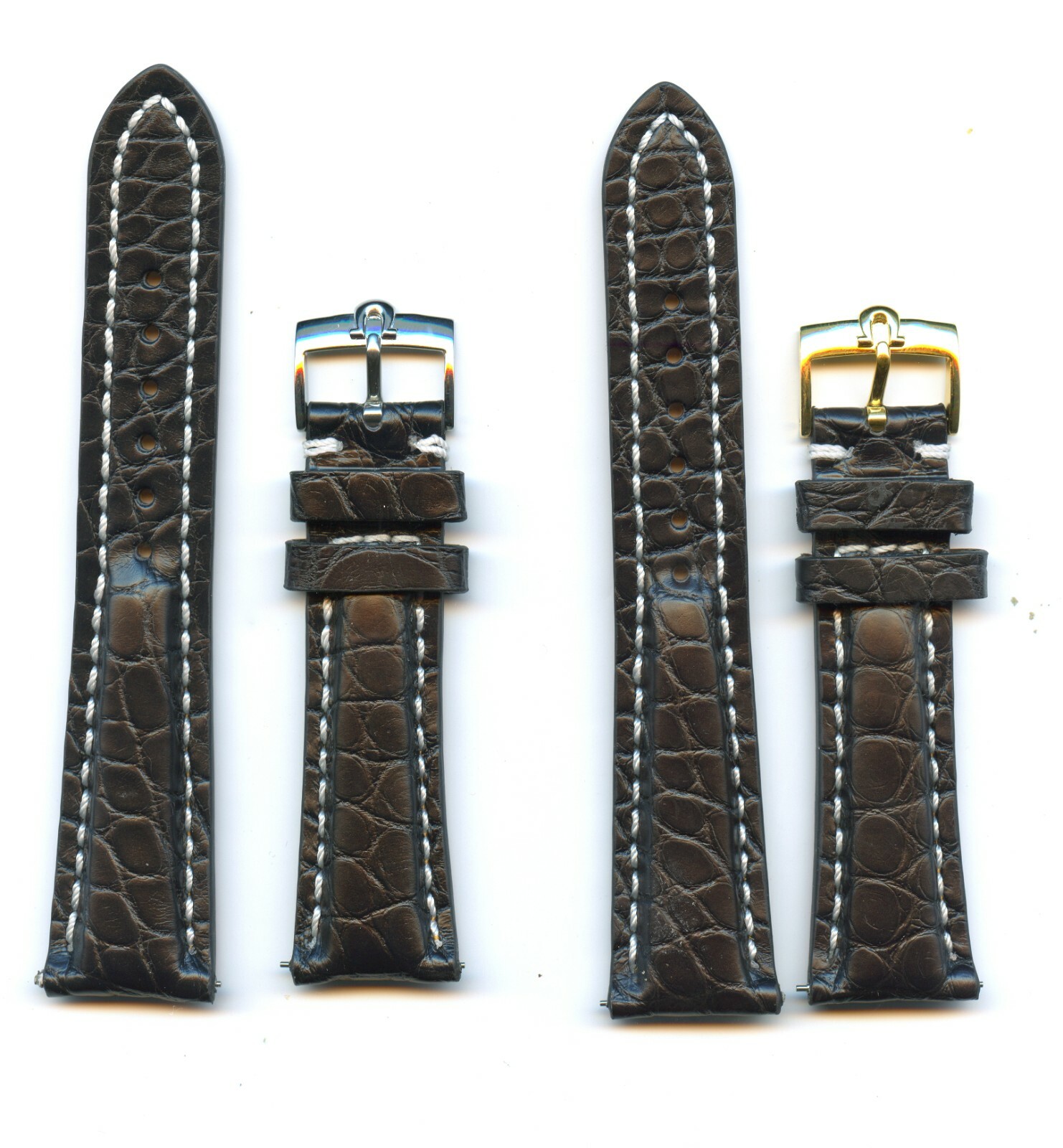MB GENUINE BLACK ALLIGATOR STRAP 18mm 19mm 20mm 22mm & OMEGA BUCKLE STEEL GOLD