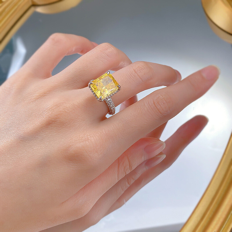 8CT Radiant Shape Natural Stone 925 Solid Silver Engagement Ring 2 Colour 10X12