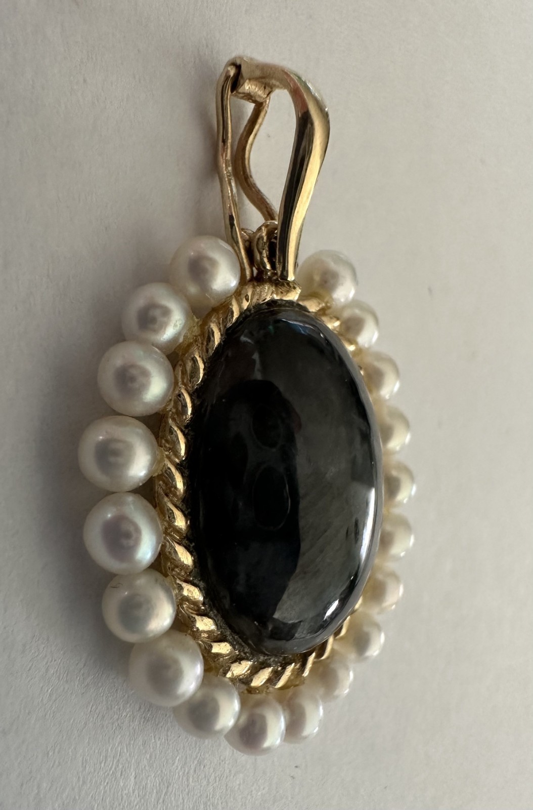 14k Yellow Gold Black/Dark Gray Stone Pearl Pendant Enhancer WV Hong Kong