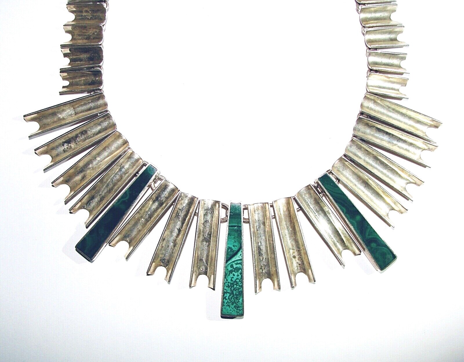 STERLING SILVER MALACHITE ANTONIO PINEDA INSPIRED TILE ROOF MODERNIST NECKLACE