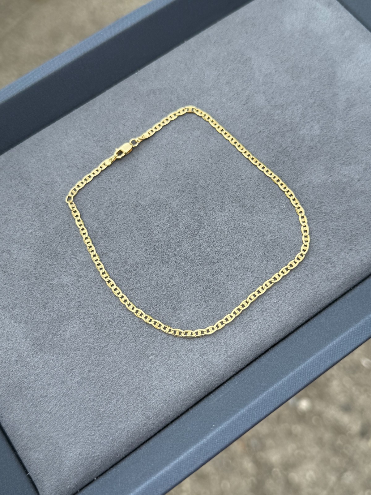 14K Yellow Solid Gold 2.7mm Mariner Link Chain Anklet 9” 10” – Italian