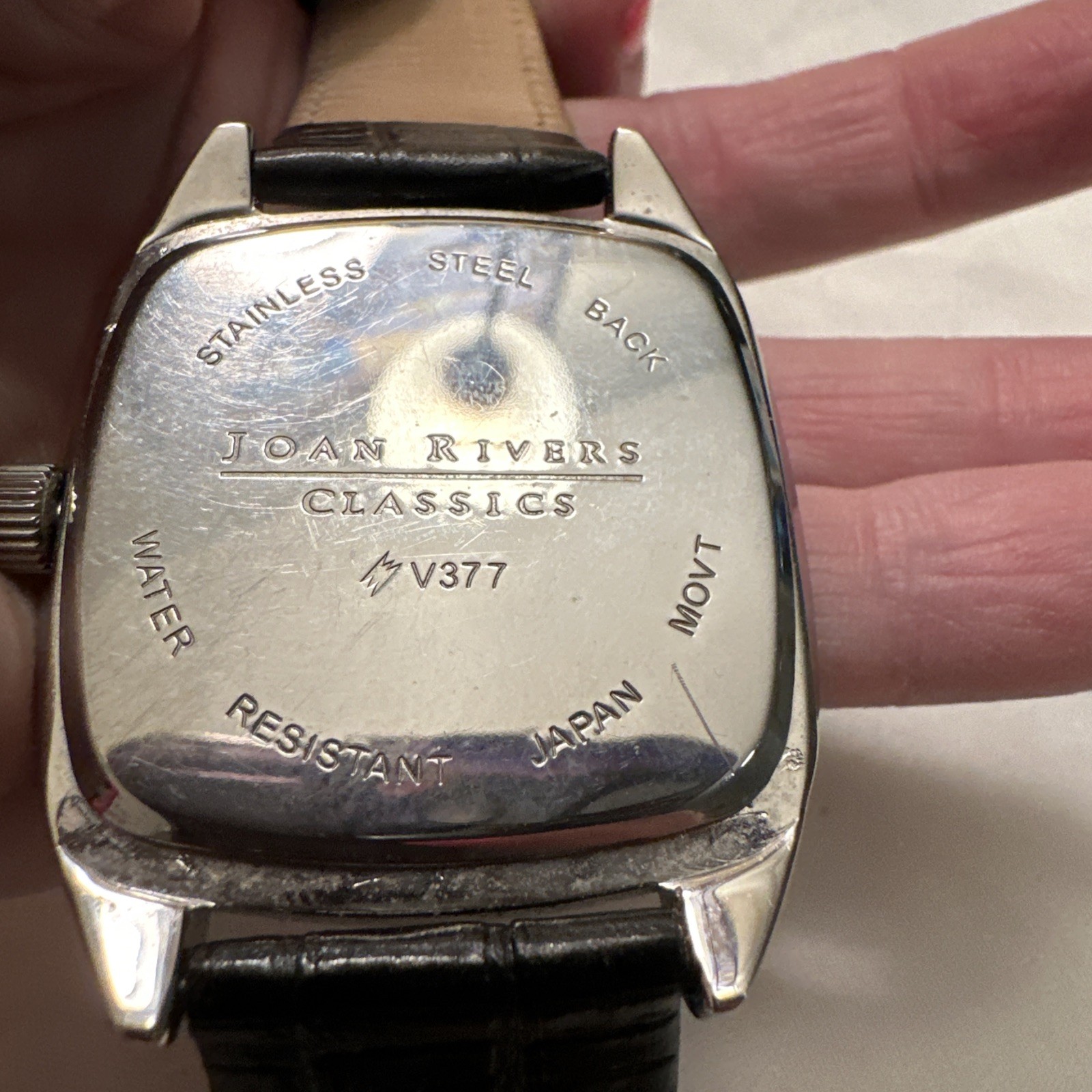 Vtg Joan Rivers Watch V377 Classics Black Leather Band New Battery Square Face