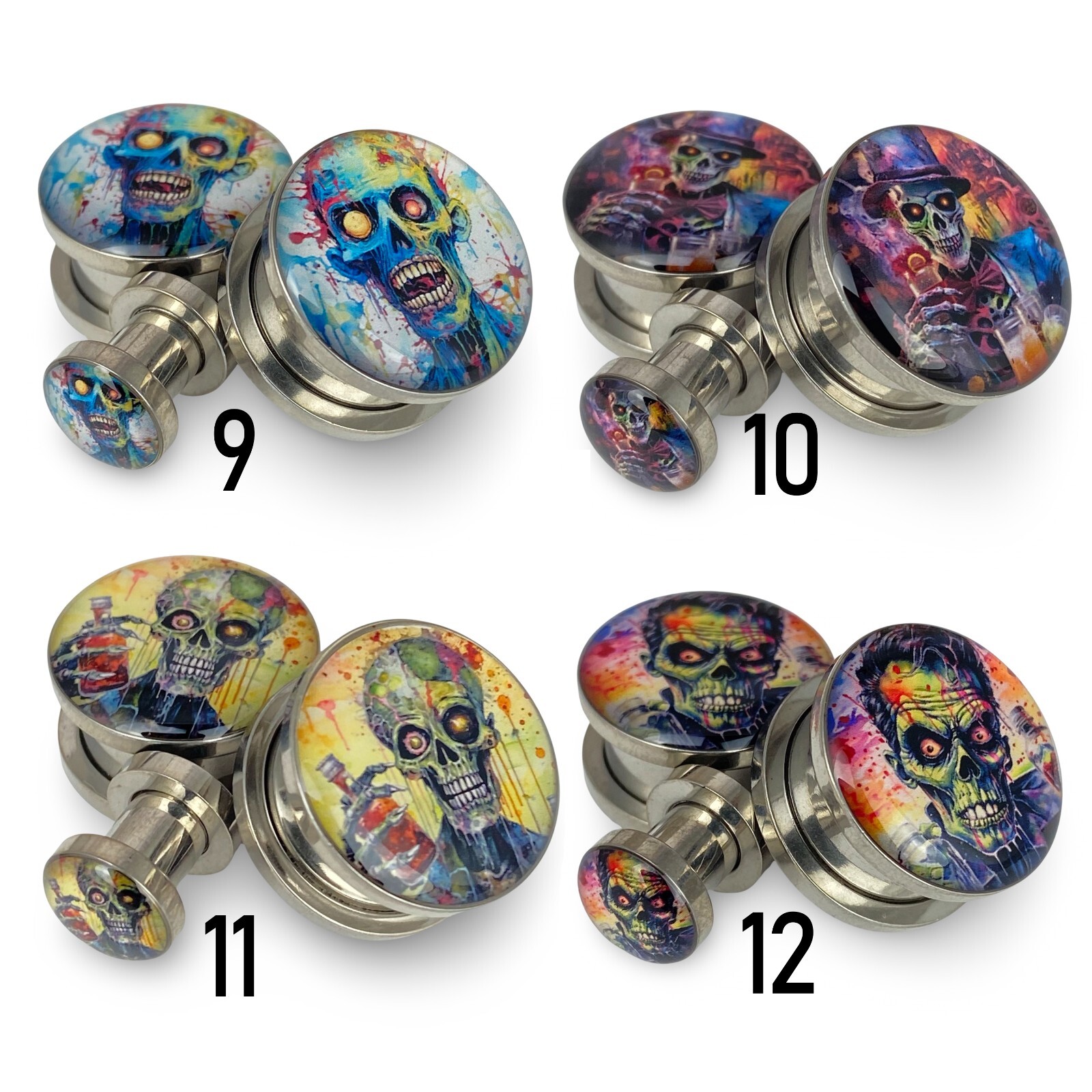 Pair of Zombie Picture Plugs (MTO-076) gauges 14g thru 1 inch