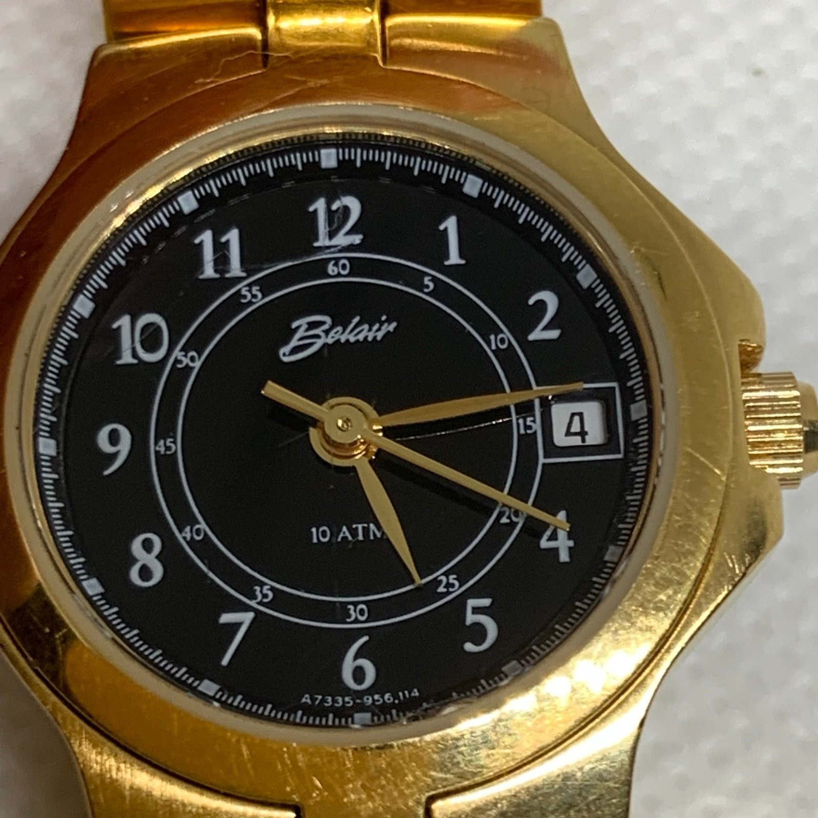 Belair watch women date gold tone black dial 23mm 956-114 quartz 5.5” running